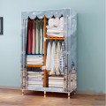 Tủ vải đựng quần áo, khung gỗ chống mọt, kệ đựng đồ chắc chắn loại 2 buồng, Màu hồng