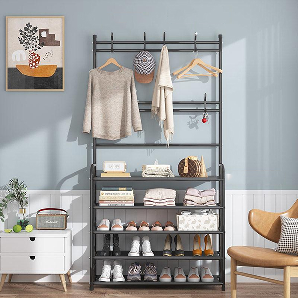 Giá để giày chữ L thông minh 4 tầng để giày, có móc treo đồ