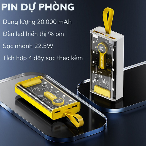 SẠC DỰ PHÒNG 20000MAH NHỎ GỌN TÍCH HỢP MÀN HÌNH HIỂN THỊ