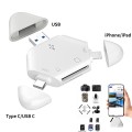 Đầu đọc thẻ nhớ TF, SD đa năng tích hợp 3 cổng Type C, Lightning, USB