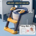 Nắp thu nhỏ bồn cầu có thang đi vệ sinh cho bé có lót đệm êm ái, Màu xanh
