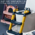 Nắp thu nhỏ bồn cầu có thang đi vệ sinh cho bé có lót đệm êm ái, Màu xanh