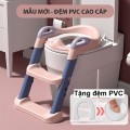 Nắp thu nhỏ bồn cầu có thang đi vệ sinh cho bé có lót đệm êm ái, Màu xanh