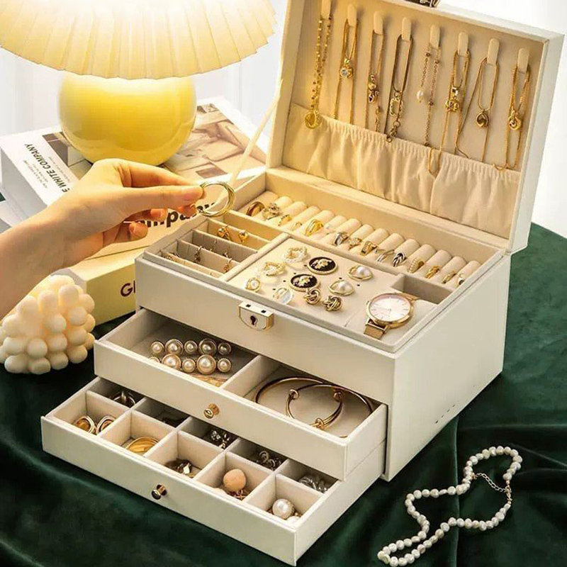 Hộp da đựng trang sức và phụ kiện 3 tầng nhỏ gọn cao cấp