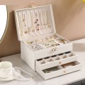 Hộp da đựng trang sức và phụ kiện 3 tầng nhỏ gọn cao cấp, Màu trắng