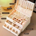 Hộp da đựng trang sức và phụ kiện 3 tầng nhỏ gọn cao cấp, Màu trắng