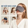 Bịt mắt ngủ 2 mặt cotton mềm mại có dây điều chỉnh, Màu xám - hồng
