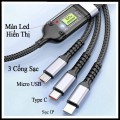 Cáp sạc 3 đầu sạc nhanh 100W dùng được cùng lúc nhiều thiết bị