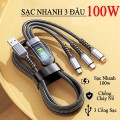 Cáp sạc 3 đầu sạc nhanh 100W dùng được cùng lúc nhiều thiết bị