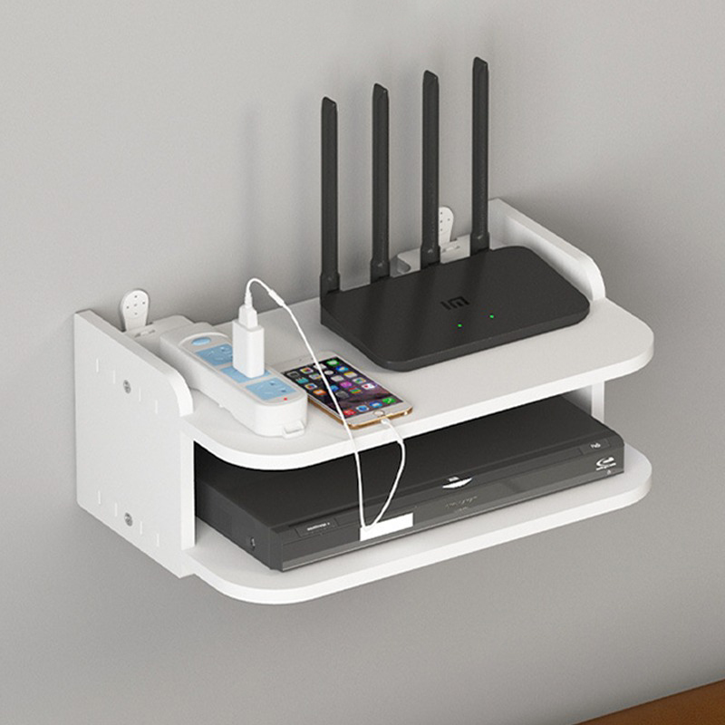 Kệ wifi treo tường 2 tầng không cần khoan chất liệu gỗ cao cấp