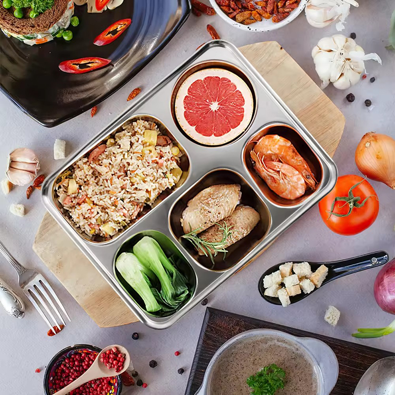 Khay cơm inox 5 ngăn sâu lòng cao cấp, an toàn, không gỉ