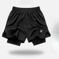 Quần short thể thao nam thoáng khí 2 trong 1 form ngắn trên gối , Màu đen