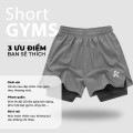 Quần short thể thao nam thoáng khí 2 trong 1 form ngắn trên gối , Màu đen