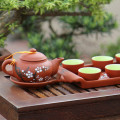 Bộ ấm chén từ sa hoạ tiết hoa đào Bát Tràng 
