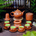 Bộ ấm chén từ sa đỏ hoạ tiết múi đào Bát Tràng 