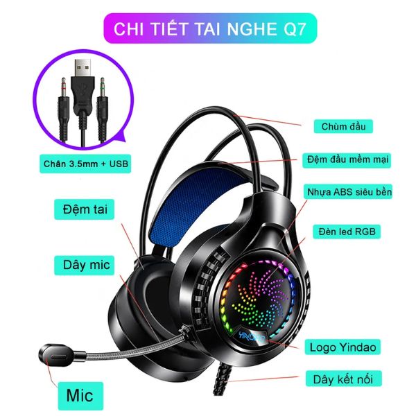 Tai nghe chụp tai Gaming Sidotech Q7 đèn Led RGB