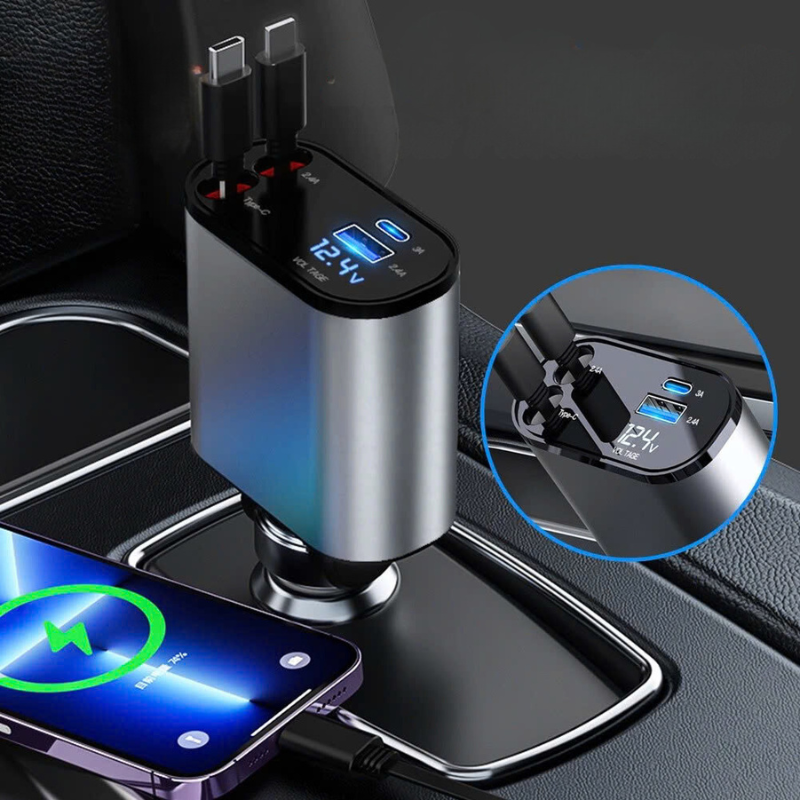 Tẩu sạc nhanh ô tô 100W siêu nhanh kèm cáp dây rút 2 đầu