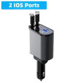 Tẩu sạc nhanh ô tô 100W siêu nhanh kèm cáp dây rút 2 đầu, 1 cổng lightning (iphone/IOS) + 1 cổng type C
