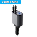 Tẩu sạc nhanh ô tô 100W siêu nhanh kèm cáp dây rút 2 đầu, 1 cổng lightning (iphone/IOS) + 1 cổng type C