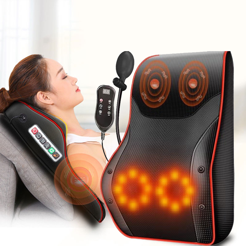 Gối massage cổ vai gáy hồng ngoại 16 bi dùng cho gia đình và trên ô tô