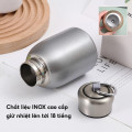 Bình giữ nhiệt dung tích 300ml thiết kế quai xách, nắp chống tràn, Màu bạc
