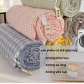 Chăn hè cotton đũi cao cấp, chăn kẻ bông xơ đậu nành kích thước 2mx2m2, Chăn đũi kẻ xanh than	
