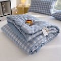 Chăn hè cotton đũi cao cấp, chăn kẻ bông xơ đậu nành kích thước 2mx2m2, Chăn đũi kẻ xanh than	