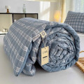 Chăn hè cotton đũi cao cấp, chăn kẻ bông xơ đậu nành kích thước 2mx2m2, Chăn đũi kẻ xanh than	