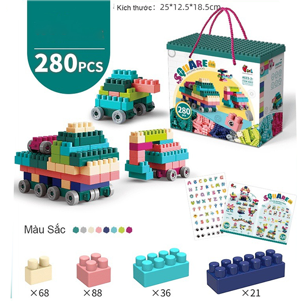 Bộ đồ chơi lắp ghép hình cho bé chất liệu nhựa an toàn, Bộ 280 chi tiết