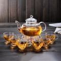 Bộ ấm chén thủy tinh pha trà trong suốt chịu nhiệt cao cấp, Bộ ấm chén không khay (Có quai)