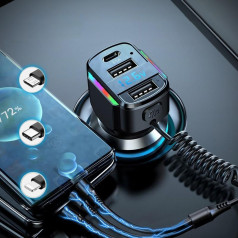 Tẩu sạc ô tô, cáp sạc nhanh lò xo 3 trong 1 có cổng PD, USB và Lightning tiện lợi