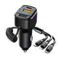Tẩu sạc ô tô, cáp sạc nhanh lò xo 3 trong 1 có cổng PD, USB và Lightning tiện lợi