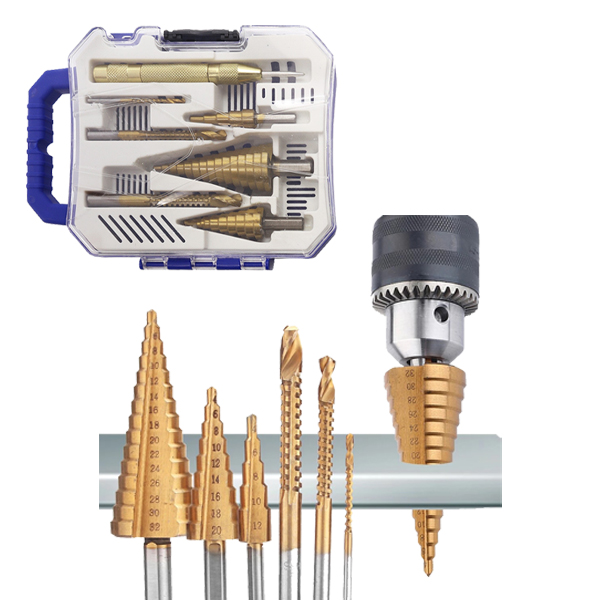 Bộ 6 mũi khoan tháp đa năng thép gió HSS mạ Titan kem hộp đựng cao cấp