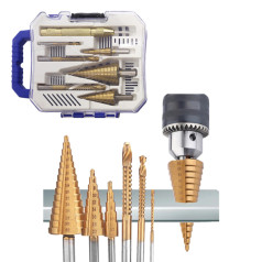 Bộ 6 mũi khoan tháp đa năng thép gió HSS mạ Titan kem hộp đựng cao cấp