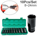 Bộ 10 đầu khẩu, đầu tinh 1/2 từ 8-24mm dùng cho máy siết bulong