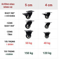Bánh xe đẩy hàng xoay 360 độ chống trượt đa năng nhiều kích cỡ, 4cm Càng Quay