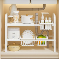 Kệ để đồ gầm bếp bồn rửa đa năng thép không gỉ có thể điều chỉnh kích thước tiện lợi