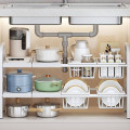Kệ để đồ gầm bếp bồn rửa đa năng thép không gỉ có thể điều chỉnh kích thước tiện lợi, Kệ 2 tầng (3 bảng)+ 3 giỏ