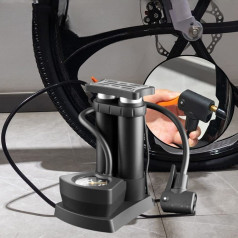 Bơm xe máy, xe đạp ống đôi có đồng hồ áp suất bơm nhanh, chính xác