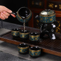 Bộ ấm chén pha trà cối xay trà đạo men gốm cao cấp, Chữ hán
