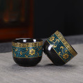 Bộ ấm chén pha trà cối xay trà đạo men gốm cao cấp, Chữ hán