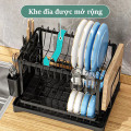 Giá úp bát đĩa, kệ đựng chén bát 2 tầng kèm khay hứng nước