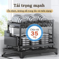 Giá úp bát đĩa, kệ đựng chén bát 2 tầng kèm khay hứng nước