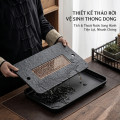 Khay trà vân đá nhân tạo phong cách Nhật Bản sang trọng, 37x24x4cm