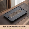 Khay trà vân đá nhân tạo phong cách Nhật Bản sang trọng, 37x24x4cm