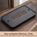 Khay trà vân đá nhân tạo phong cách Nhật Bản sang trọng, 37x24x4cm