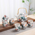 Bộ ấm chén pha trà cao cấp sứ trắng họa tiết tinh xảo