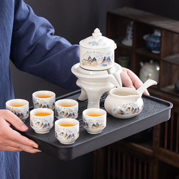 Bộ ấm chén uống trà cối xay cao cấp họa tiết nghệ thuật tinh tế