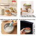 Combo hộp cơm văn phòng kèm túi giữ nhiệt, bộ thìa đũa tiện lợi, Set 3 - Màu Be