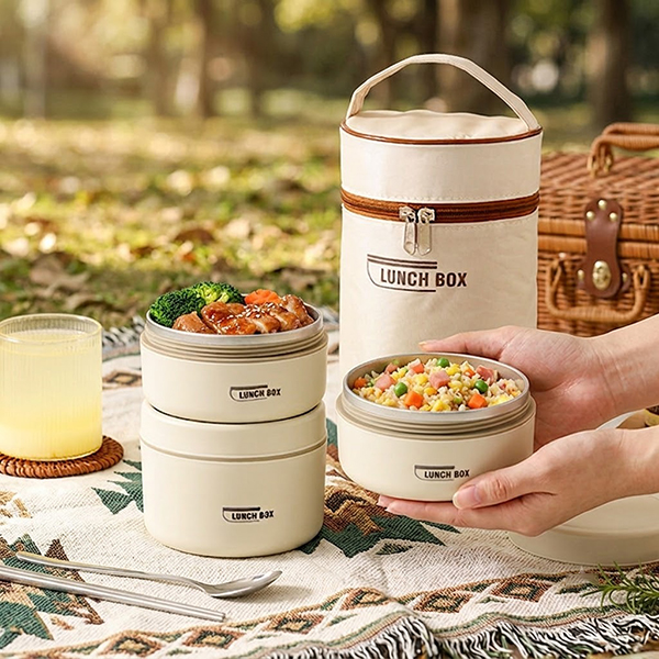Combo hộp cơm văn phòng kèm túi giữ nhiệt, bộ thìa đũa tiện lợi